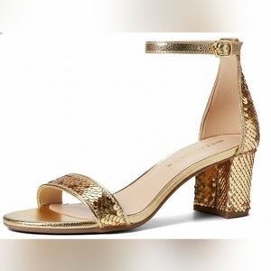 Steve Madden Carrson Sequin Block Heel Sandals 6 Gold Ankle Strap Formal Prom